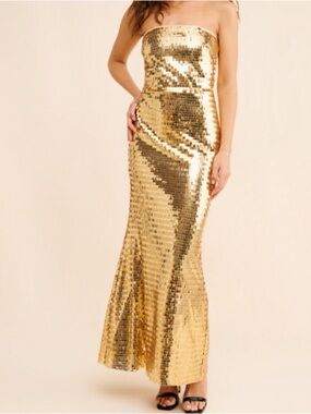 New Simon Miller Sculpty
Strapless Sequin Maxi Dress
Gown Gold Sz 10